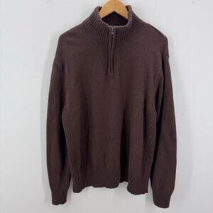 Falls Creek Cotton Wool Blend Quarter Zip Sweater Pullover Mens L Brown Neutral